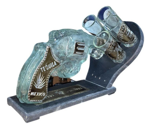 Pistola Licorera 400ml Con 5 Tequileros 60ml Con Base De Mad Agua