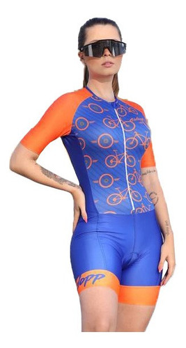 Macaquinho Ciclismo Gel Feminino Race Ciclopp Bike Laranja