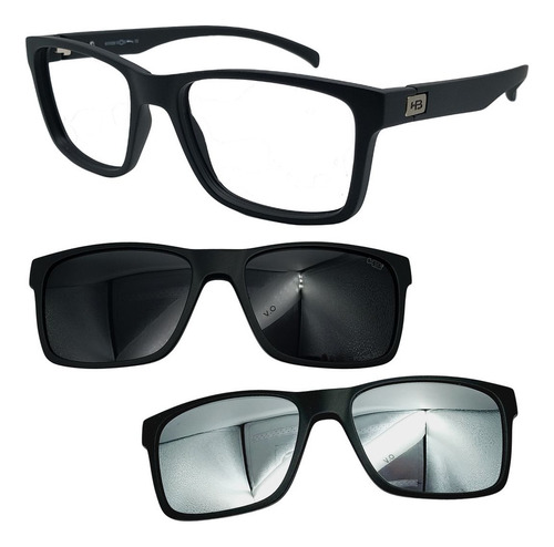 Oculos Hb Switch 0339 Com 2 Clipons Polarizado Cinza E Prata