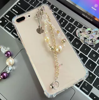 Funda Transparente C Cadena Perla Para iPhone 7 Plus 8 Plus