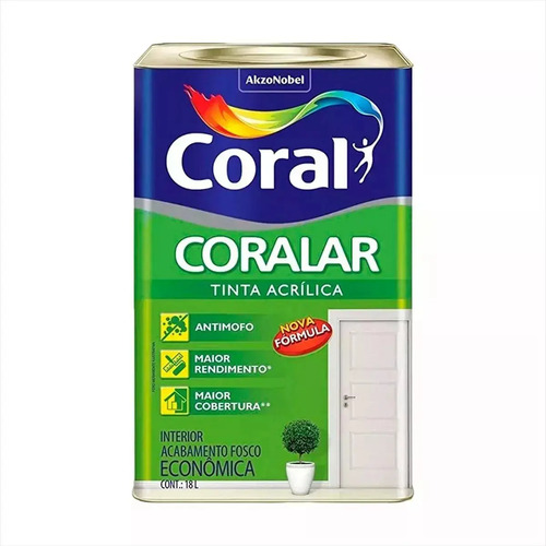 Latex acrílica tinta coral anti mofo branco 18l coralar branco fosco