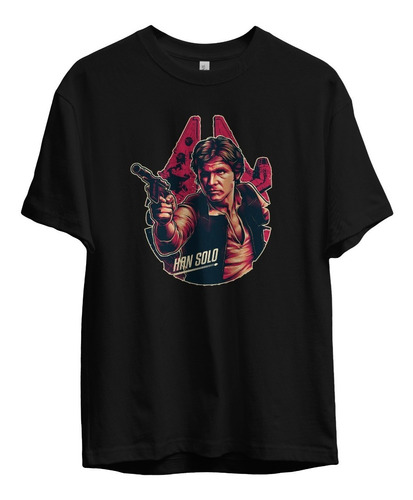 Remera Star Wars Han Solo El Halcon Milenario Algodon Negra