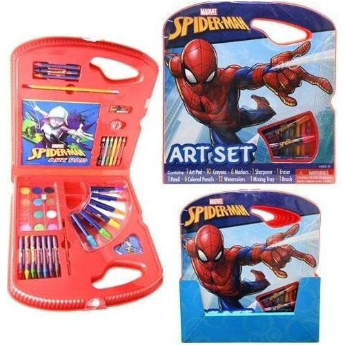 Spiderman Art Set Con Acuarelas, Marcadores, Lápices De Colo