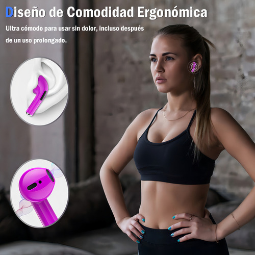 Fones de ouvido intra-auriculares sem fio Bluetooth 5.3 Aut119 de 1 hora, cor magenta