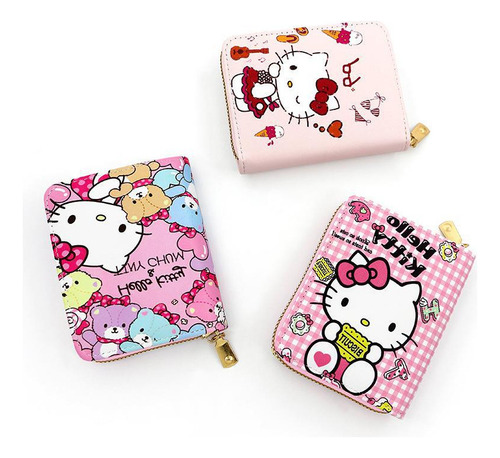 Cartera Corta De Dibujos Animados Con Cremallera Hellokitty