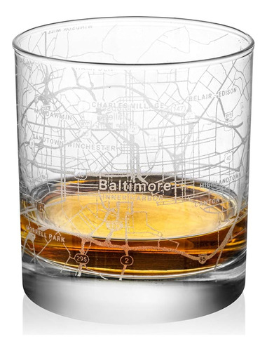 Rocks Whiskey Old Fashioned 11oz Glass Urban City Map Baltim