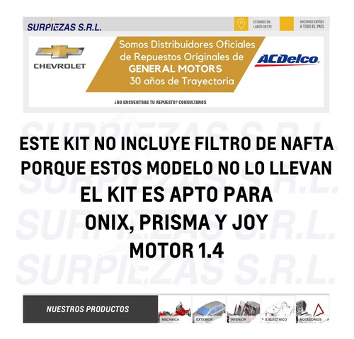 Kit Filtros + Aceite Acdelco Semi Chevrolet Onix / Prisma