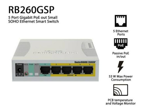 Mikrotik Smart Switch Rb260gsp (css106-1g-4p-1s)5p Giga Poe