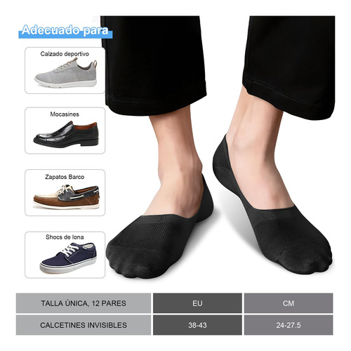 Calcetines Invisibles Para Hombre De Algodon, 12