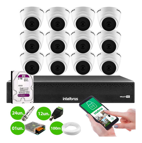 Kit 12 Câmeras Intelbras Dome Infra 20m Dvr 16 Canais 2tb