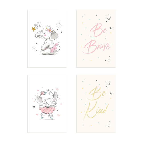 Imagem 6 de 7 de Placas Decorativas Elefante Rosa Para Quarto 20x30cm Kit 4un