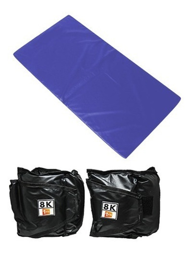 Kit Colchonete Azul+ Par De Caneleira De Peso 8kgs 