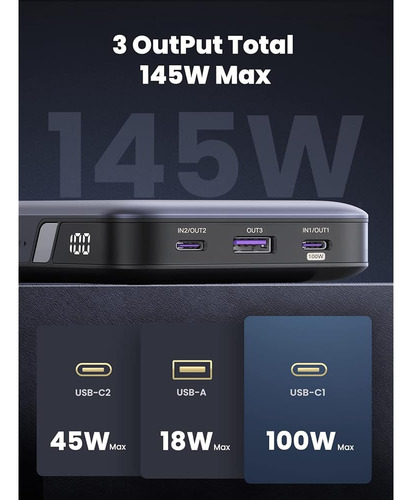 Ugreen 145w Power Bank 25000mah Cargador Portátil Usb C 3-po