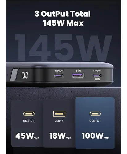 Ugreen 145w Power Bank 25000mah Cargador Portátil Usb C 3-po
