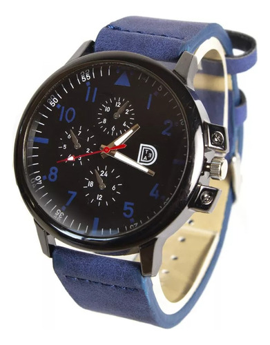 Reloj Pulsera Malla De Cuero Azul Para Hombre