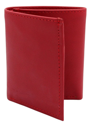 Cartera Hombre Piel Triple Compacta Tela Grabado Láser Rojo