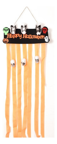 Cortina Tira Lluvia Calaveras Halloween Naranja 48x110 Cm