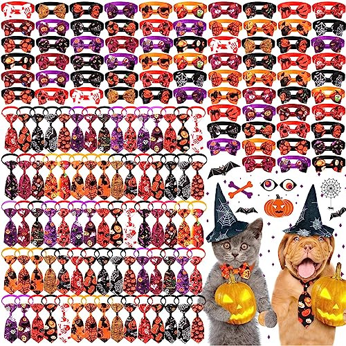 150 Pcs Halloween Dog Cat Bow Tie Pumpkin Spiders Cobwe...