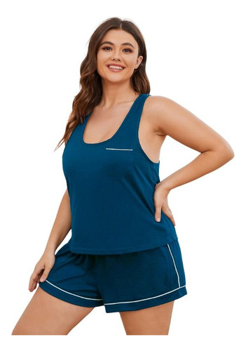 Set De Pijama De Playera Sin Mangas Para Mujer, Talla Grande