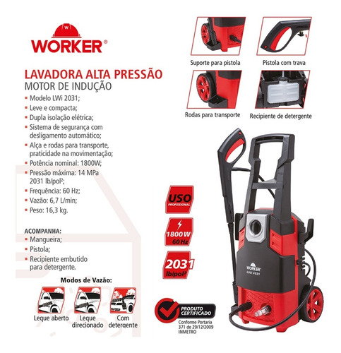 Imagem 2 de 3 de Hidro Lavadora Alta Pressão Indução 220v Worker Lwi2031