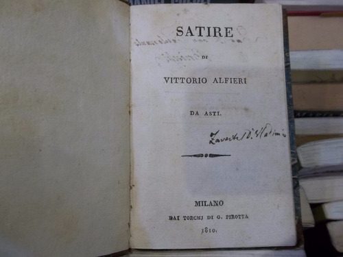 Antiguo Vittorio Alfieri Satire Milano 1810