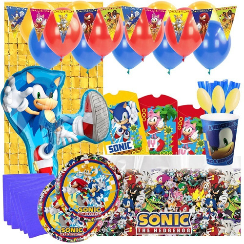 Set Decoración Fiesta + Globos Motivo Sonic (6 Pers)