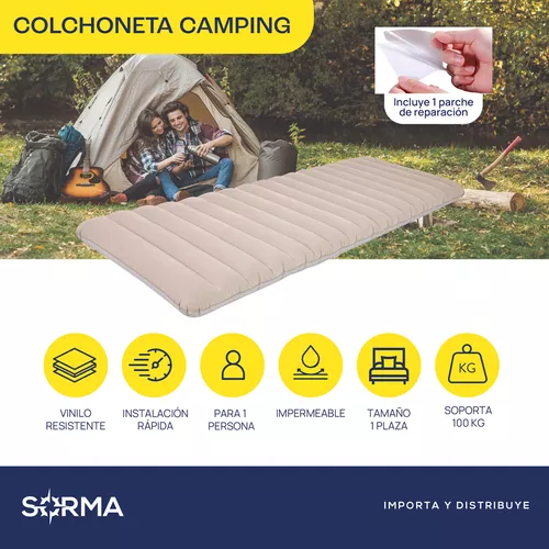Colchoneta De Camping Inflable 1 Plaza 100kg Resistente Color Gris
