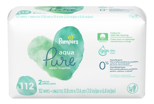 Pampers Aqua Pure Toallitas Húmedas Para Bebé, 112 Piezas