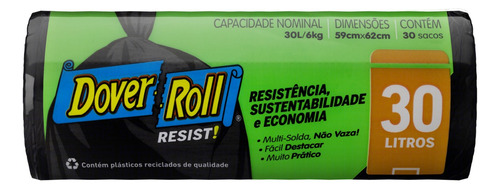 Saco para Lixo Preto 30l Dover Roll Resist 30 Unidades
