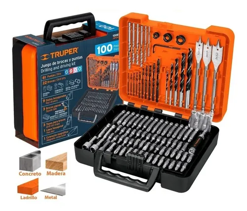 Juego De Brocas Y Puntas 100 Piezas, Truper 100872