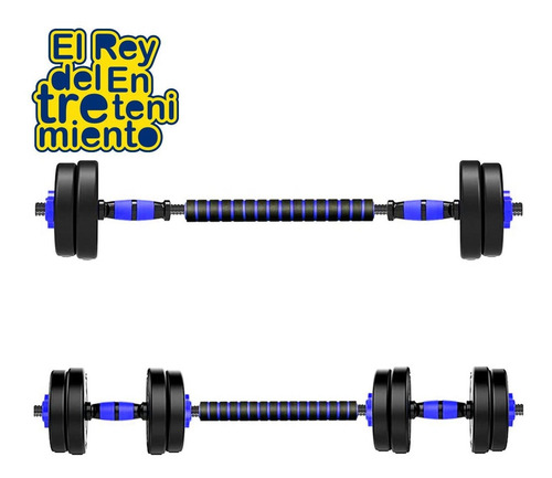 Imagen 3 de 9 de Set 2 Mancuernas + Barra 3en1 + 30kg Disco Pesa Pvc - El Rey