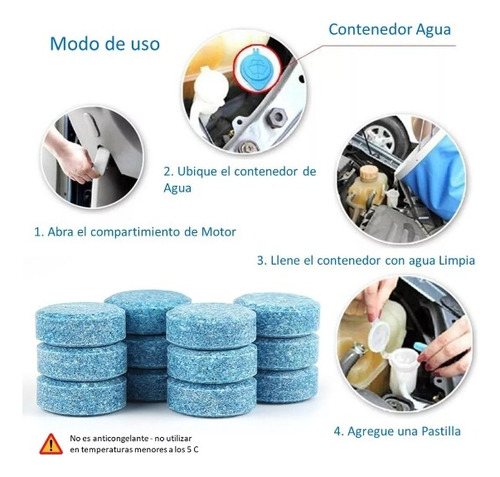 Imagen 4 de 6 de Pack 10 Pastillas Efervecentes Limpia Parabrisas