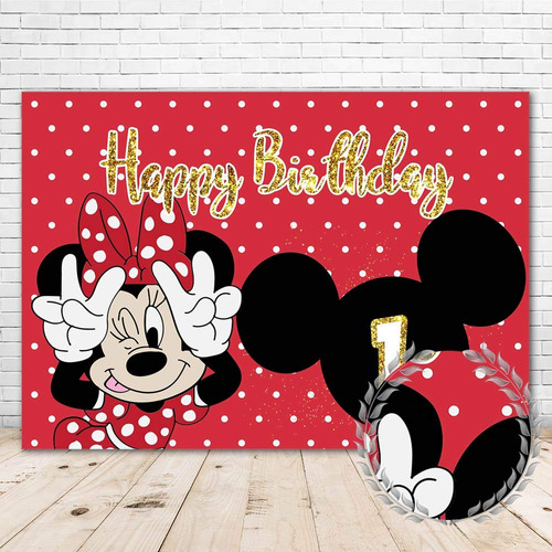 Fondo Vintage Minnie Mouse Para 1er Cumpleaño 7x5 Negro Rojo