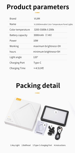 Imagen 9 de 9 de Foco Led Ulanzi Vijim Vl108 A Batería Recargable Integrada