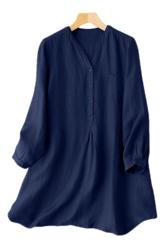 Camisa Casual Holgada Con Cuello En V, Talla Grande, De Colo