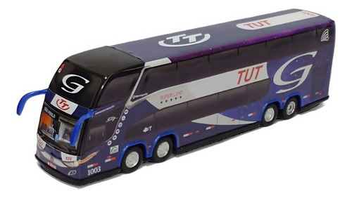 Miniatura Ônibus Tut G7 Super Luxo Azul 4 Eixos 30cm