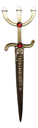 Punhal Garfo De Pomba Gira 20cm Dourado Com Pedra Vermelha