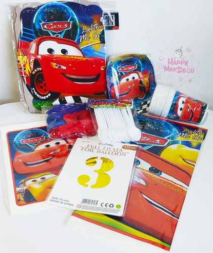 Set, Kit Decoración Infantil Cars, Para 12 Personas. 