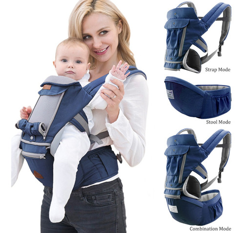 Portador Ergonômico De Bebê Bolsa Canguru 3 Em 1 Azul Água