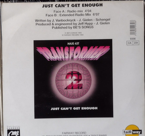 Transformer 2 Just Can't Get Enough Disco Mix Eurohouse 90 (Usado)