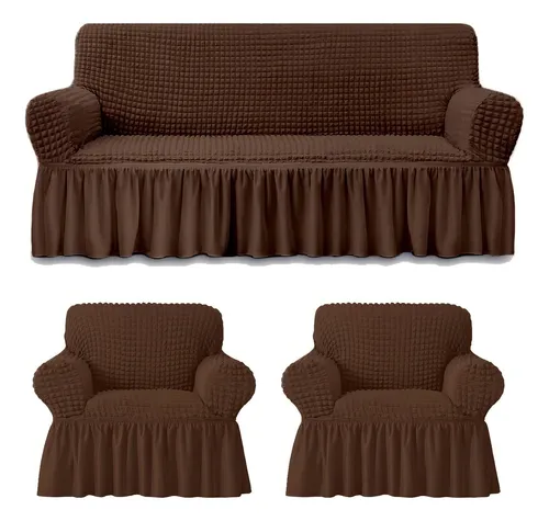 comprar Funda Sofa Elastica Cubre Sillon Turco Juego 3+1+1 Cuerpos Color Cafe oscuro