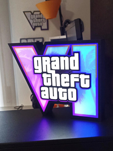 Cartel Cuadro Luminoso Led Gta 6 Logo Negro