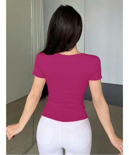 Blusa Mujer Ajustada Casual Moda Con Botones Manga Corta
