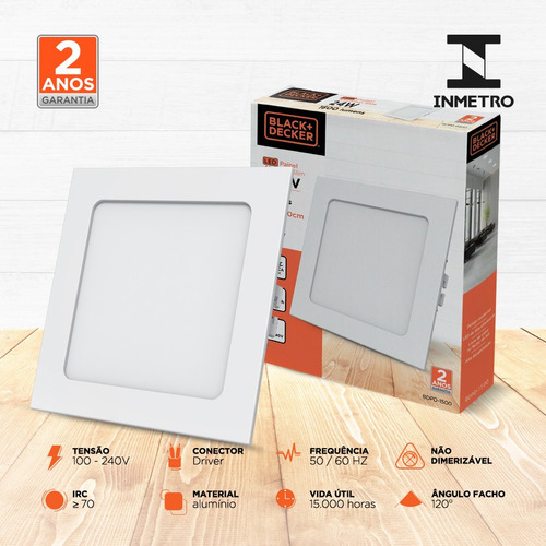 Painel Led Slim Embutir 24w Branca Quadrado - Black + Decker