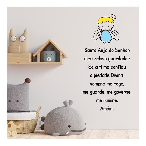 Adesivo De Parede Infantil Oração Santo Anjo Do Senhor Vinil Cor Azul