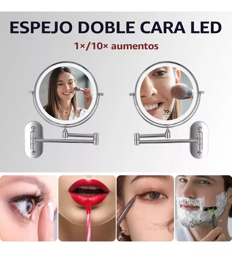 ALVOROG Espejo de maquillaje montado en la pared con luz LED, doble cara,  5X, aumento de 360°, giratorio, extensible, espejo de tocador cosmético  para
