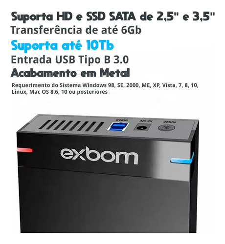 Case Externo Para Hd E Ssd Sata Com Design Compacto E Led In