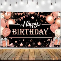 Comprar Katchon Cartel Feliz Cumpleaño Oro Rosa Negro 72 X 44  Telon
