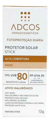 Protetor Solar Tonalizante Stick Fps 80 12g - Adcos Cosm.