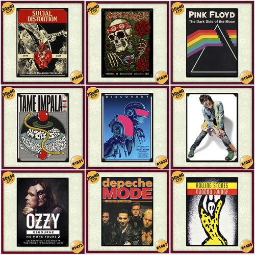 Pack De 5 Posters A Elección! Rock 30 X 40 Zeppelin Ac/dc